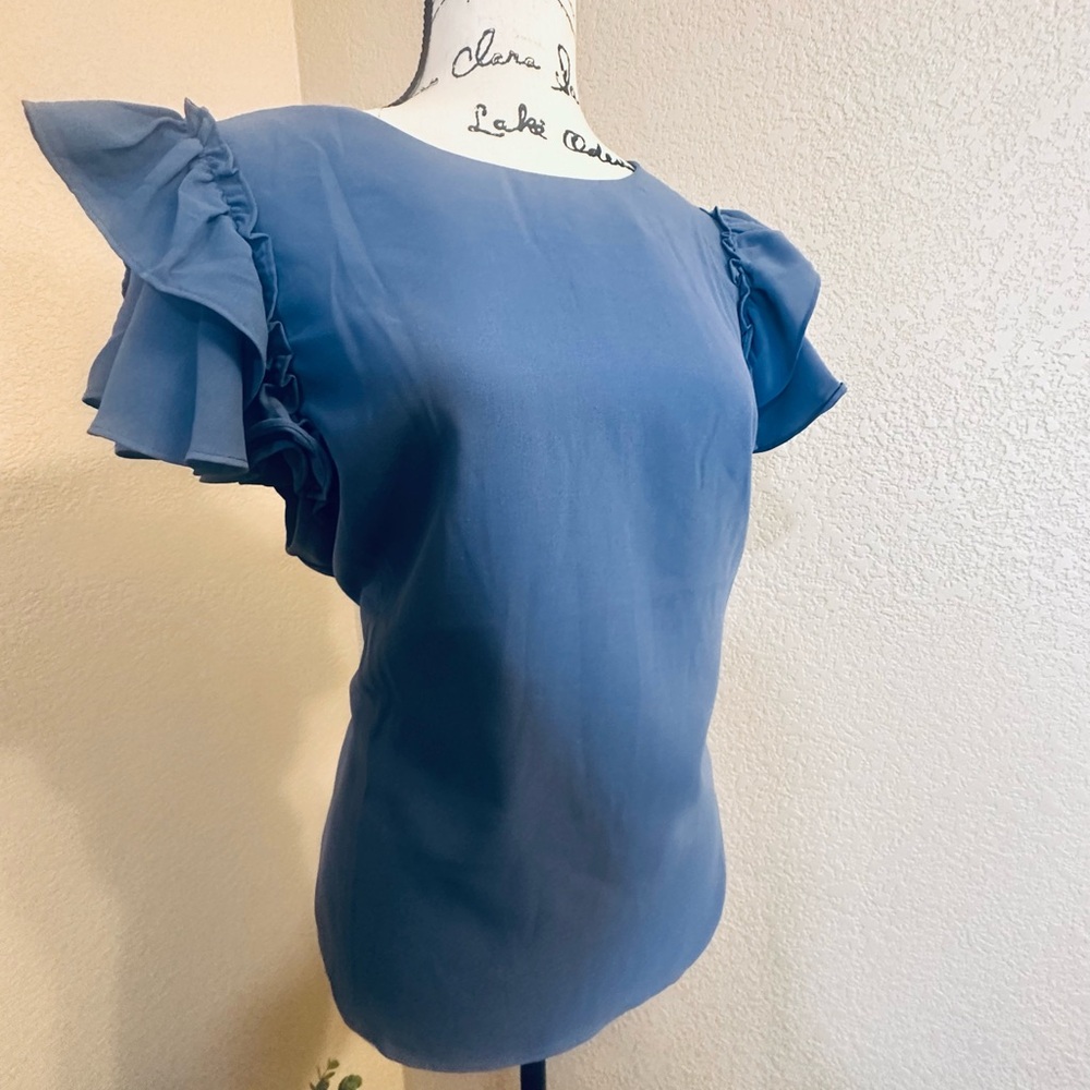 Velvet Fleur Blue Floral Ruffle Blouse •
